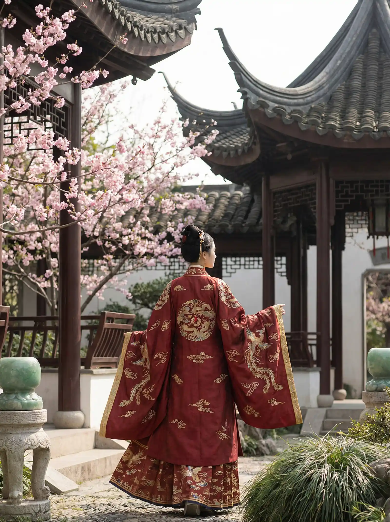 国产精品自在在线午夜蜜芽tv在线 明制汉服红色凤凰刺绣